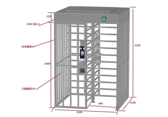 Facial Recognition SUS304 60W Full Height Turnstile Gate