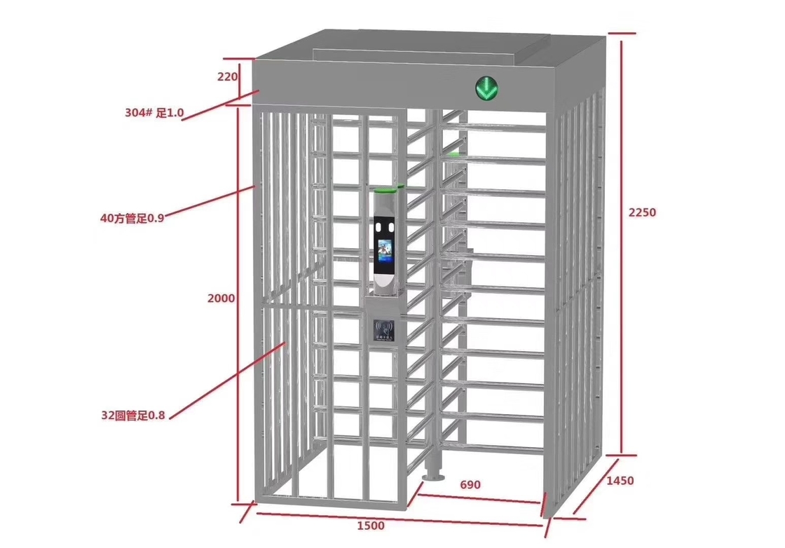 Facial Recognition SUS304 60W Full Height Turnstile Gate